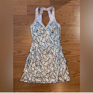 Sue Wong White and Black Sequin Mini Dress